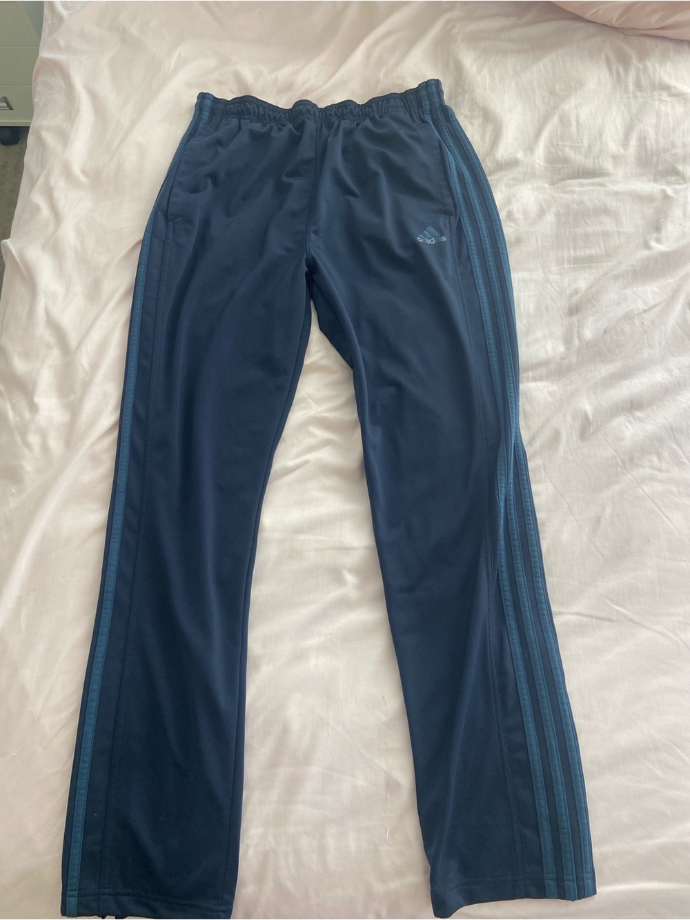 Adidas Navy Blue Track Pants with Light Blue Stripes